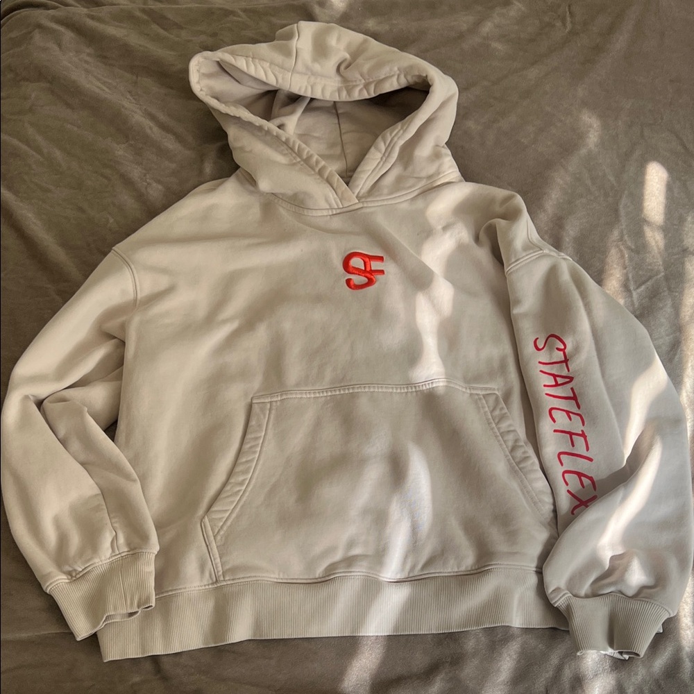 STATE Cream Hoodie with Red Accents